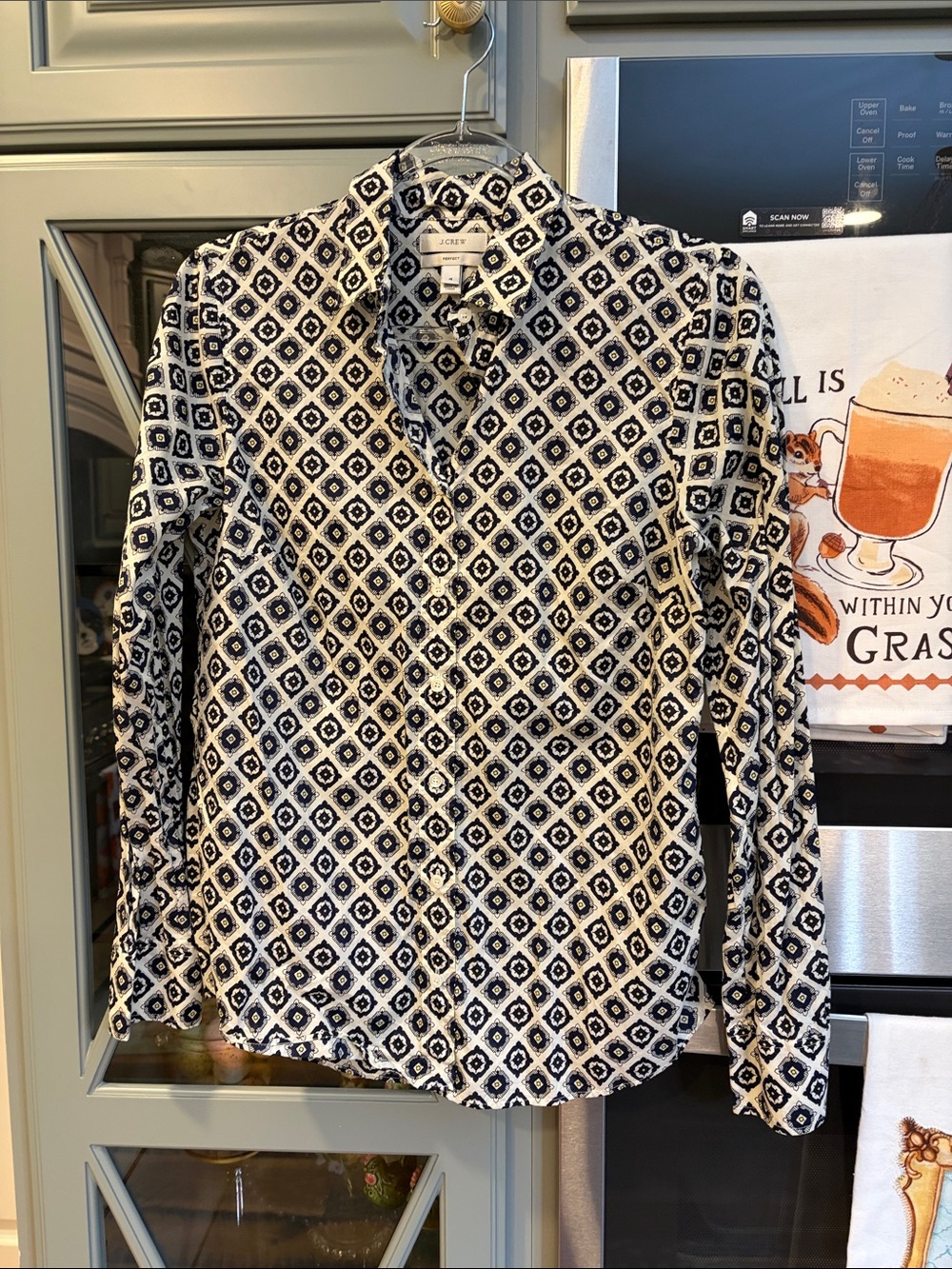 J. Crew Vintage Navy Cream Geometric Cotton Perfect Fit Button-Down Shirt 4